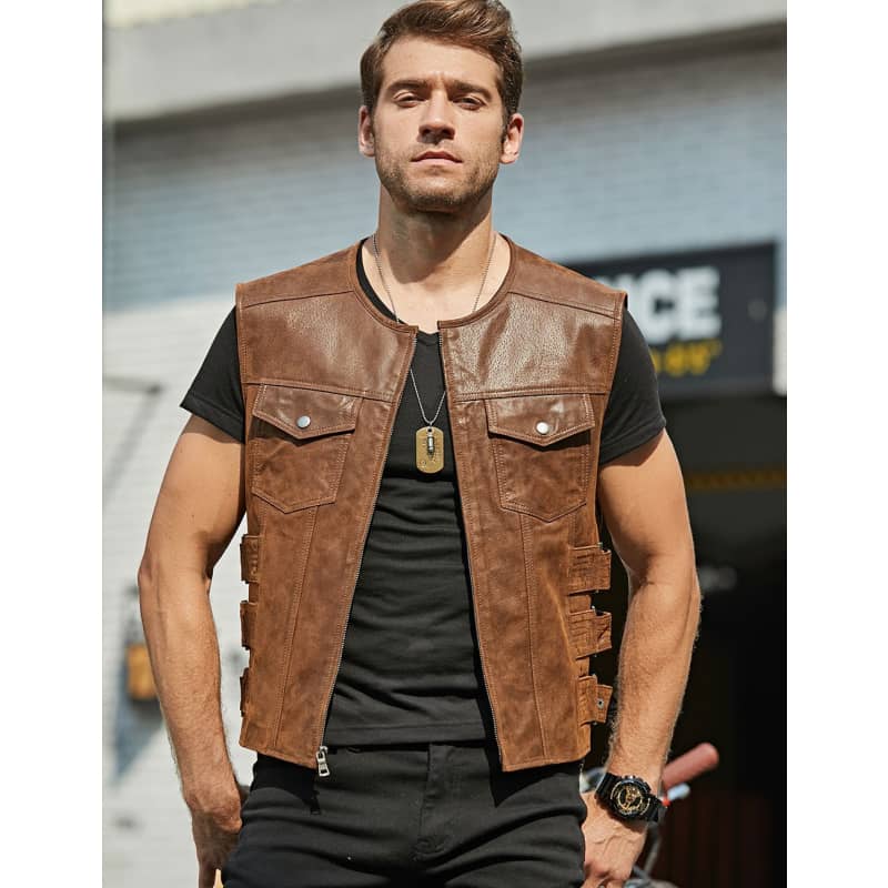 Gilet cuir biker - arnold