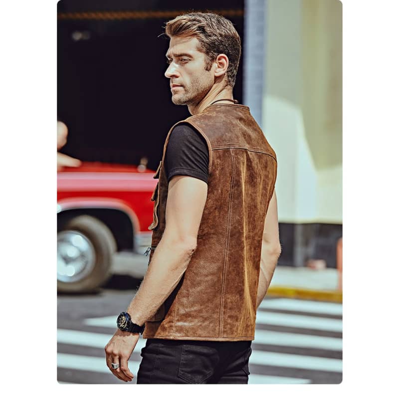 Gilet cuir biker marron