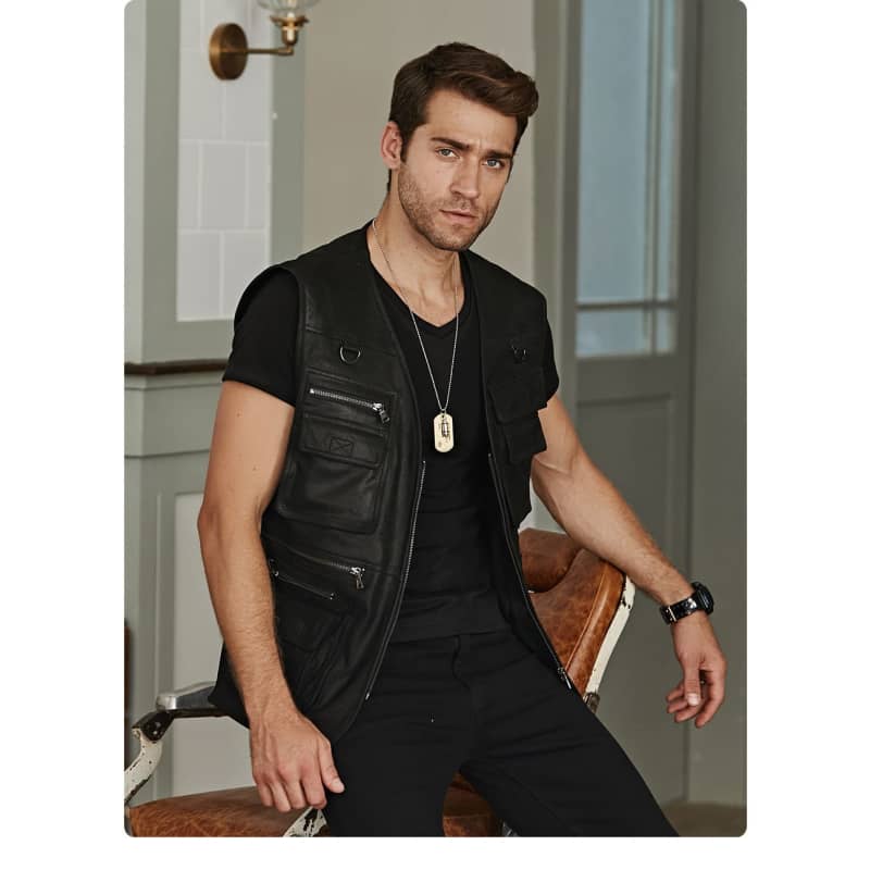 Gilet cuir biker marron