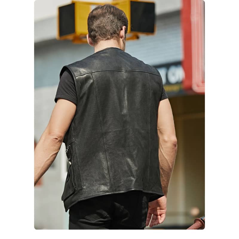 Gilet cuir biker marron