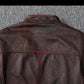 Veste biker marron en cuir de vachette vintage