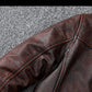 Veste biker marron en cuir de vachette vintage