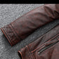 Veste biker marron en cuir de vachette vintage